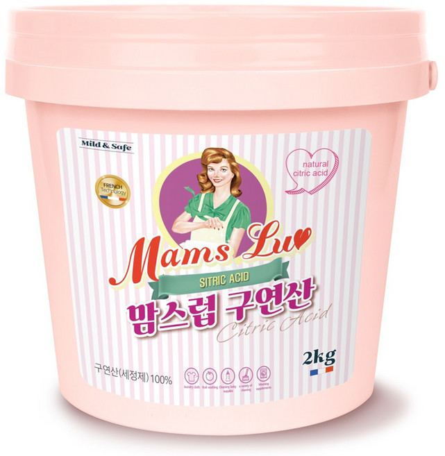 맘스럽 구연산 버킷 2kg 100% 무수구연산 세정제 찌든때 청소 다목적용 가루세제, 1개