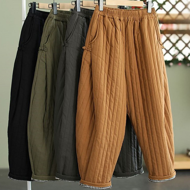 ROYALBELLE 여성 누빔 편안한 허리밴딩 바지 보온 캐주얼 빅사이즈 패딩 바지 F00120325