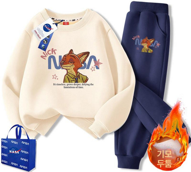 주토피아 맨투맨 티셔츠 주디 추리닝 동물 캐릭터 세트 상하복 기모 바지 겨울, N시리즈 여우 베이지+다크네이비