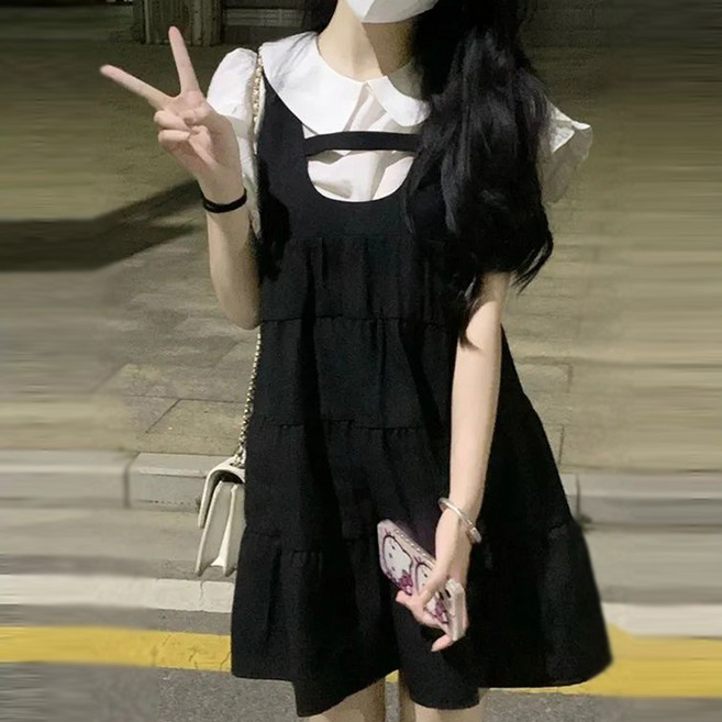 TIRA 여성용 루즈핏 뷔스티에 미니 원피스 데일리 심플 캐주얼 여름