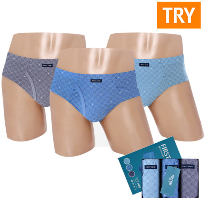 TRY 맥시 퍼스트브리프 유색E 삼각팬티 3매입 남성 속옷 순면100% 브리프