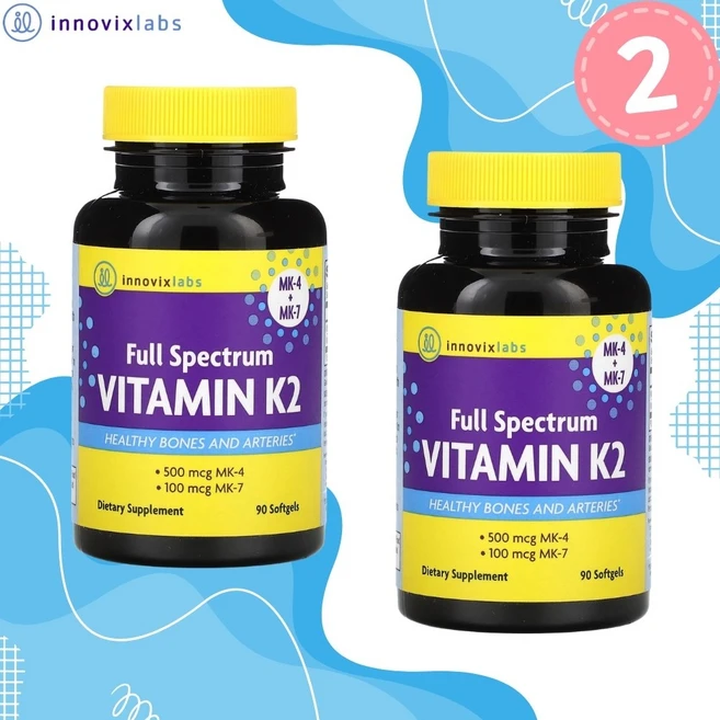 InnovixLabs 이노빅슬랩스 풀 스펙트럼 비타민 K2 MK-4 500mcg MK-7 100mcg, 90정, 2개 - 쿠팡