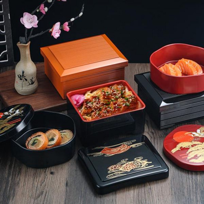 이자카야 밥 용기 히츠마부시 공기 식기 뚜껑있는밥그릇 플래드브라이트옐로우 정사각형, 파인플라워 라운드