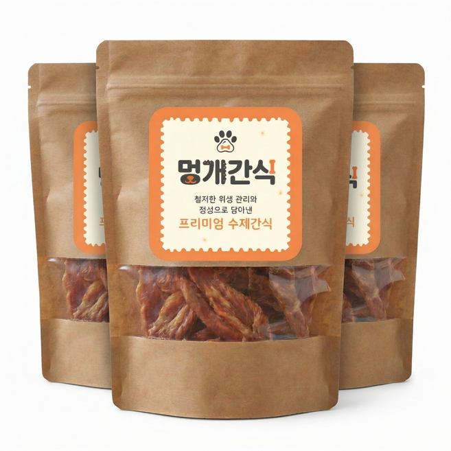300g 국내산 닭가슴살 100% 수제간식 300g 대용량 닭가슴살 멍개산식, 100g, 3개, 닭가슴살 육포