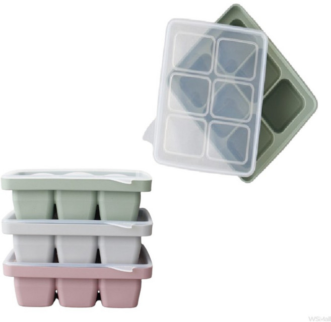 WSMall 파스텔 실리콘 6구 아이스몰드 - 3color 이유식큐브틀, 그레이