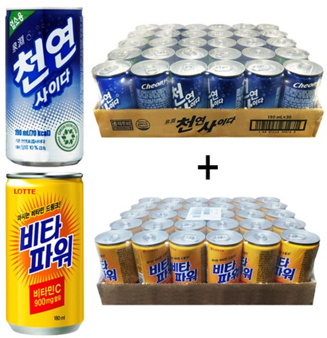 일화 천연사이다190ml(30캔) + 비타파워180ml(30캔), 60개, 190ml