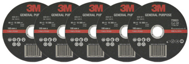 3M 절단석 그라인더날 72653 보급형 4인치 철/스텐 작업용, 5개
