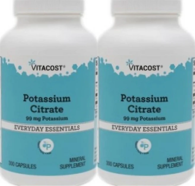 비타코스트 칼륨 포타슘 시트레이트 99mg 캡슐 Vitacost Potassium Citrate, 300정, 2개 - 쿠팡