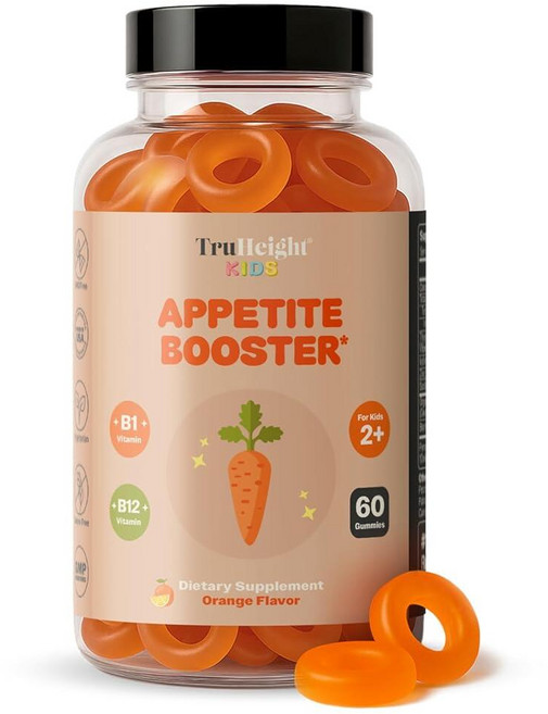 TruHeight 아동용 식욕 부스터 젤리(만 2세 이상) 천연 유아 어린이 및 청소년 식욕 자극제 더 많이 먹을 수 있는 식욕 자극제 - 체중 증가 보충제 - 저체중 어린, 60 Count (Pack of 1), 1개, 60정