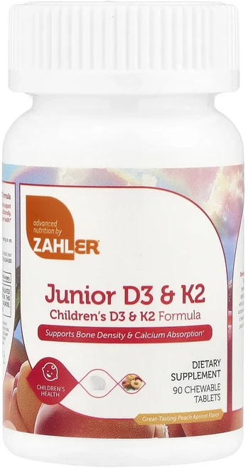 Zahler 주니어 D3 및 K2 복숭아 살구 츄어블 90정, Zahler주니어D3및K2복숭아살구츄어블90정 - 쿠팡