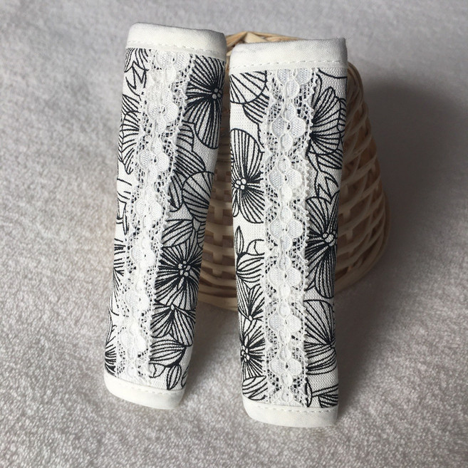 정전기 방지 인테리어 레이스 일자형 손잡이 커버 문고리 현관문, 2개, 블랙플라워