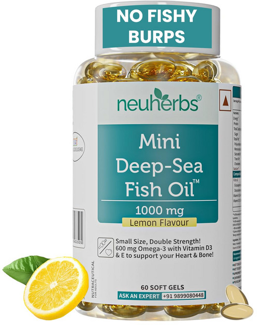 Neuherbs 미니 심해어유 오메가 3 캡슐 1000mg - 60 소프트젤 | 오메가 3 2배 함유 EPA 360mg & DHA 240mg 함유 | 근육 뇌 심장 눈 관, 1개입, 3개