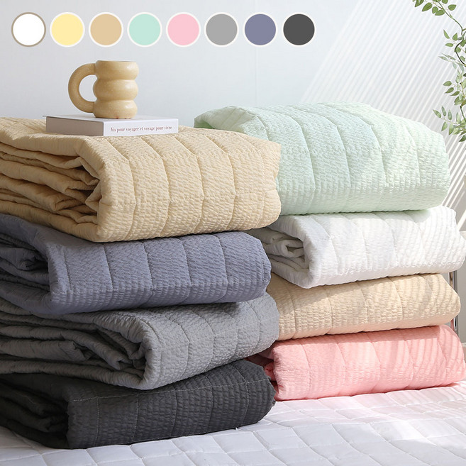 코니크 시원한 시어서커 고정밴드 여름 침대패드 이불패드8COLOR, 모노 화이트