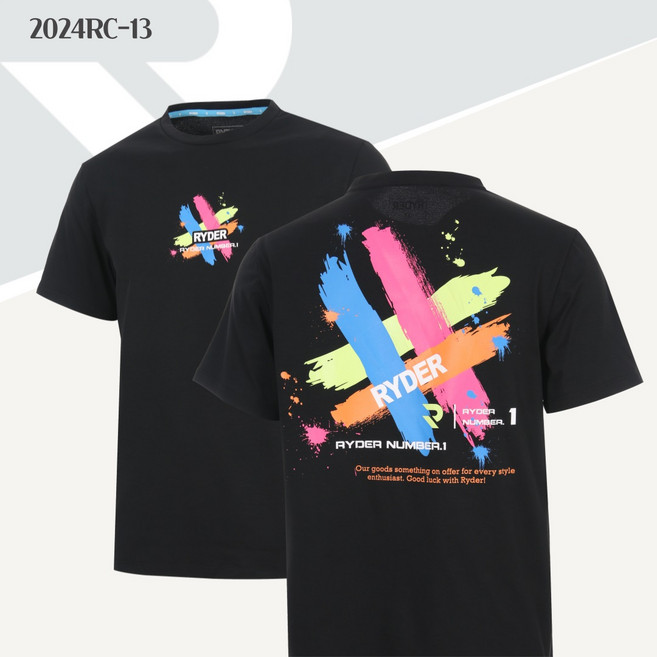 라이더 티셔츠 배드민턴 반팔 상의 남성 여성 반팔티 코튼라이크 오버핏 블랙 2024RC-13
