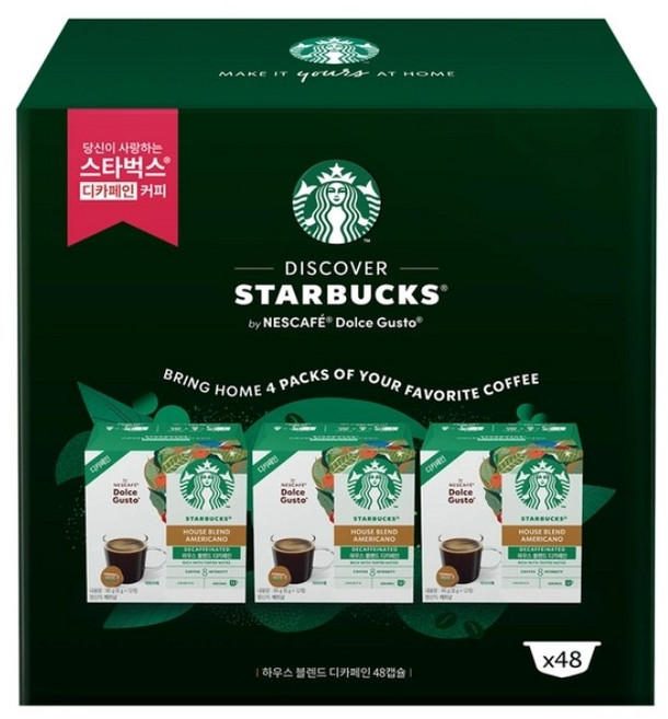 [코스트코] 스타벅스 돌체구스토 하우스블랜드 캡슐 - 디카페인 12개 X 4, 1개, 48개입, 8g