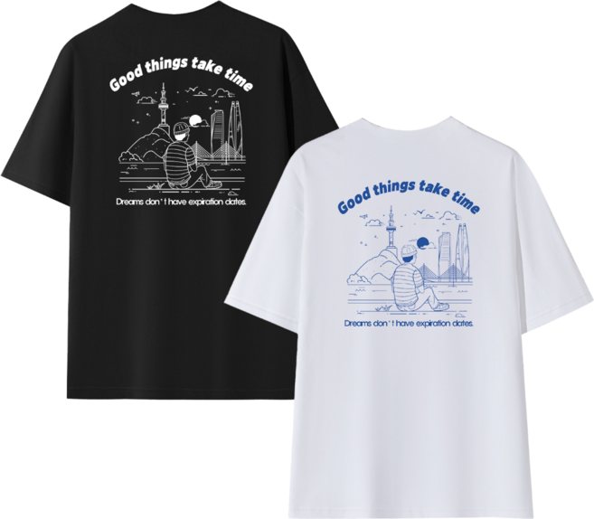 하바우 남여공용 굿띵 서울 양면 프린팅 오버핏 순면 반팔 티셔츠 2P