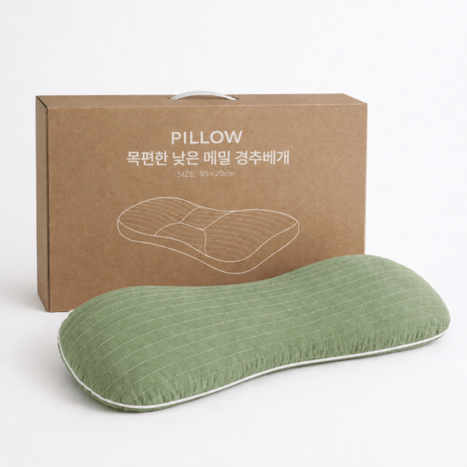 핫쏘잇 목편한 낮은 메밀 경추베개, 1개, 카키