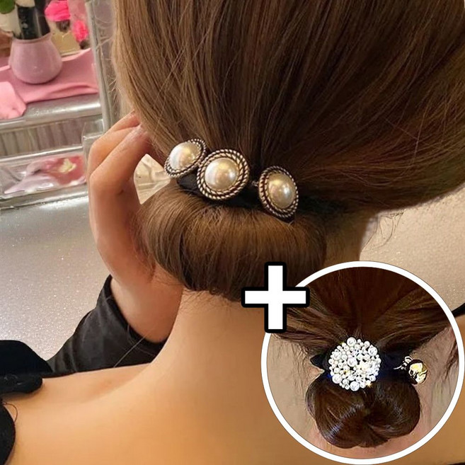 글렌 올림머리 당고머리 와이어 헤어핀 진주 곱창밴드 똥머리 혼주 머리끈 2종세트