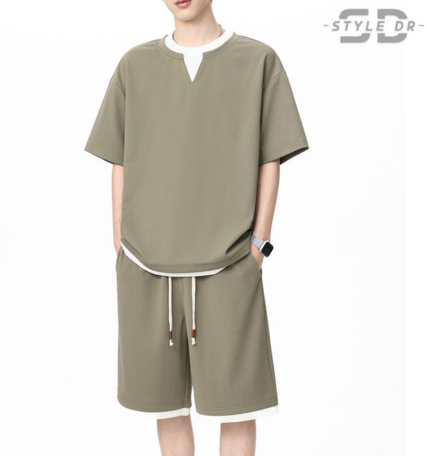 스타일닥터 남자 브이넥 티 투피스 아웃도어 반팔+반바지