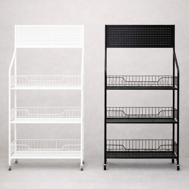 제이엘 간식 진열대 이동식 스낵바 스낵 선반 간식 팬트리 3단 트롤리 매대, 화이트