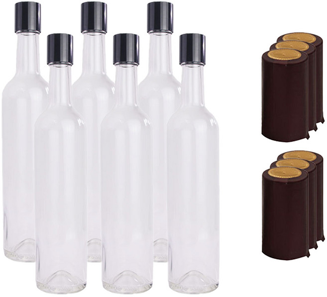 가인글로벌 와인병 500미리 유리병 담금주병 + 스탬핑 롱캡 + 루땡 (탑씰 수축필름) 주류병, 6세트, 500ml