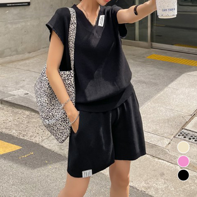 [나크21] 패치워크 캡소매티+반바지 상하세트 NK32-O-58