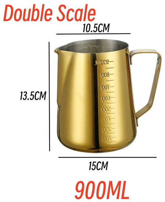 아트 스틸 900ml 거품 냄비 주전자 커피 에스프레소 컵 스테인레스 우유 카푸치노 라떼, 900ML With Scale, 1개