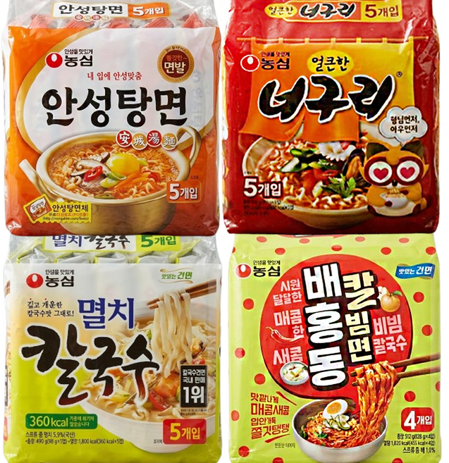 안너칼멸(안성탕면5 너구리5 배홍동칼빔면4 멸치칼국수5), 19개