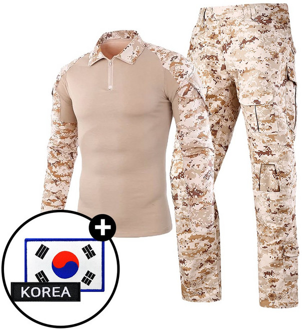 [SET] 택티컬 전술 컴뱃셔츠 긴팔+팬츠 세트 + 태극기+ 코리아 패치 - 아웃도어 군인 간부 강철부대 캠핑 카고 바지
