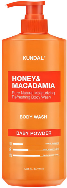 쿤달 허니 앤드 마카다미아 퓨어 바디워시 베이비파우더향, 1.058L, 1개