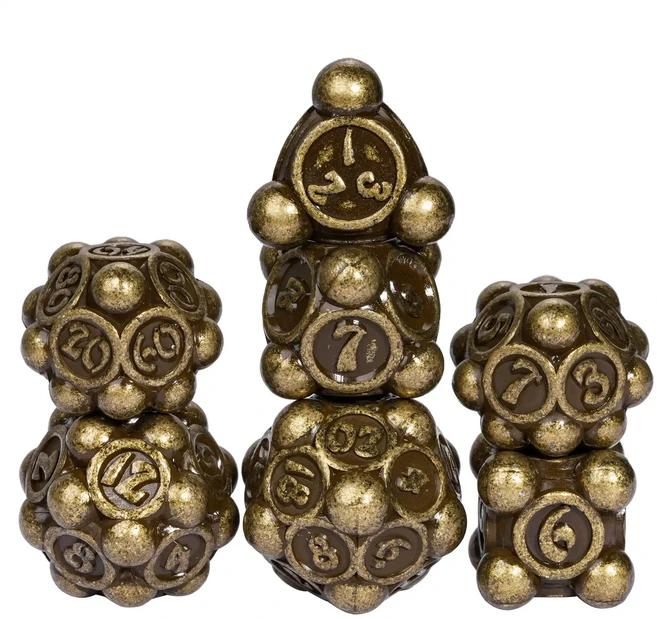 Cusdie 폴카 도트 금속 주사위 세트 DND D4-D20 던전 앤 드래곤 패스파인더 역할 놀이 보드 게임용 다면, 01 China Mainland, 18 Bronze