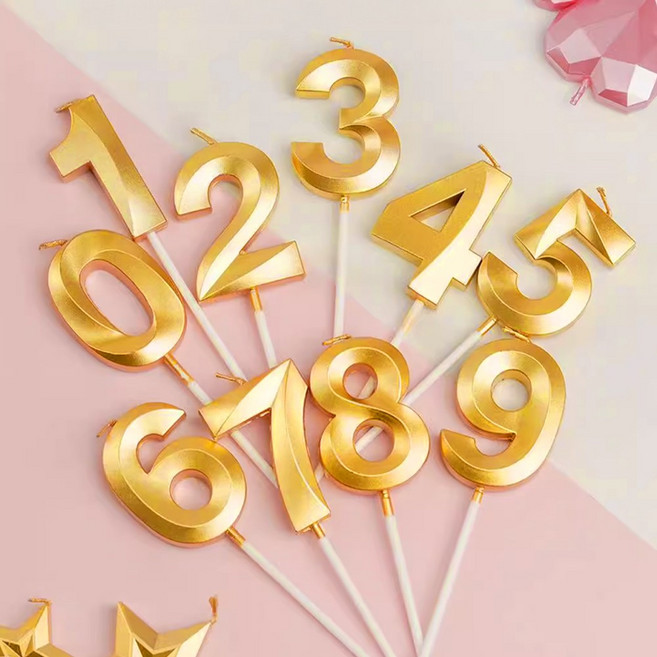 별숲 빅사이즈 파티 생일 메탈릭 숫자초, 숫자0~9, 1세트, 골드