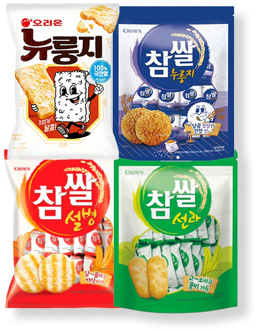 크라운 참쌀 누룽지216g+참쌀선과253g+참쌀설병270g+오리온 뉴룽지124g, 1개