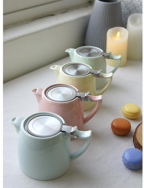 티타임 선물용 거름망 예쁜 도자기 티포트 홍차 티팟 사무실 예쁜포트 감성캠핑, 그린, 1개