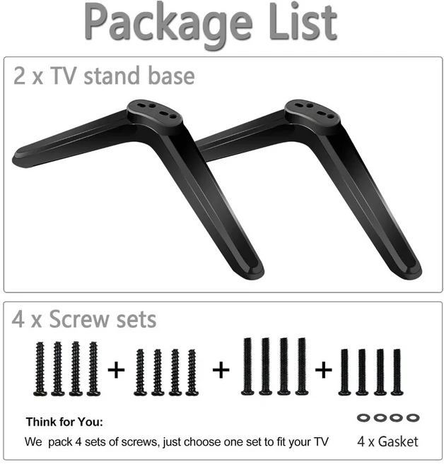 호환 TV 다리 테이블 탑 TV 베이스 나사 세트 포함 32-55인치 TV 데스크탑 스탠드 TV 받침대 브래킷 로쿠, 01 Set