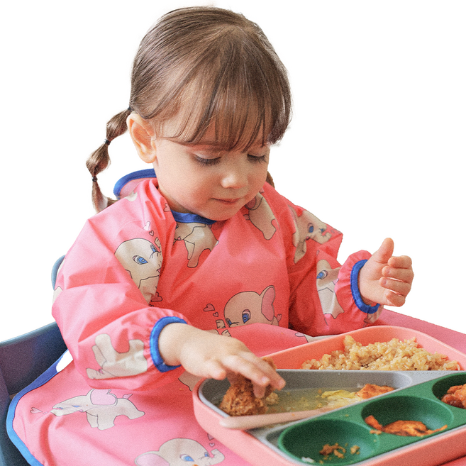 오우아스튜디오 자기주도 이유식 턱받이 식탁일체형 2way 지퍼형, 1개, 1개입, 멀티 긴팔형 더비 핑크