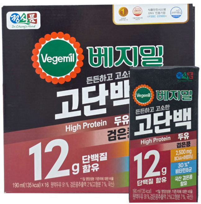 (무료배송) 정식품 베지밀 고단백 검은콩 두유 190ml x 16개, 1개