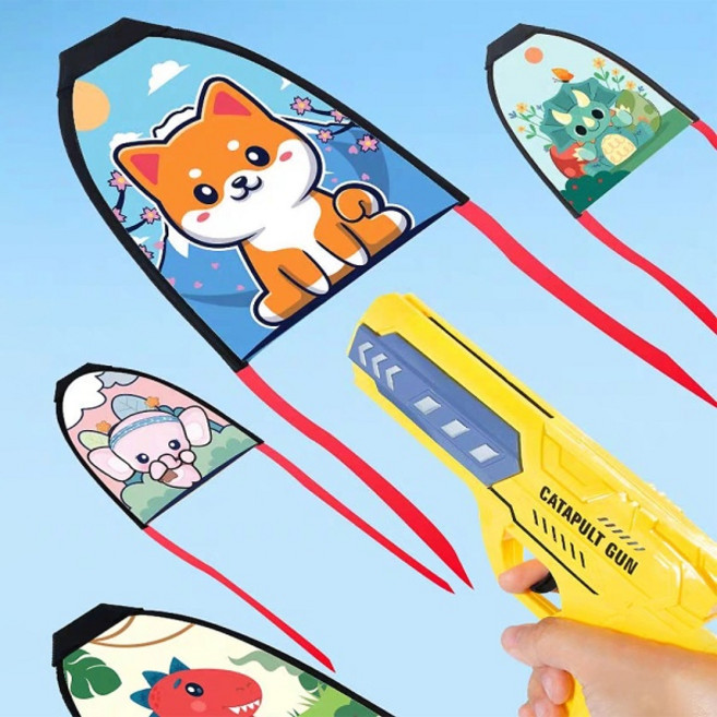 캐릭터 연날리기 고무줄 새총 권총 비행기 글라이더, 옐로우건세트 sps191