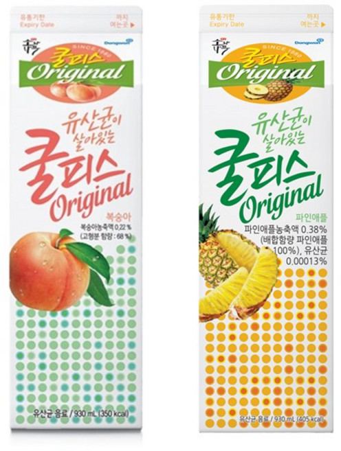 동원 소와나무 쿨피스 2종 930ml (복숭아 4개 + 파인 4개) 총 8개/냉장무배