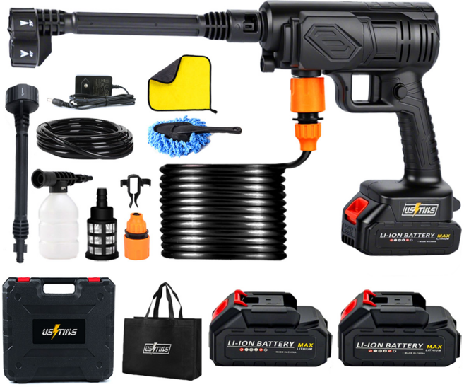 우스틴스 무선 고압세척기 고압세차기 휴대용 세차기 초강력 자동차 세차기, 1개, 1세트(배터리 2개)