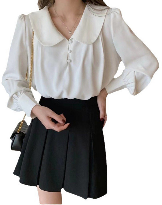 동방 여성 여자 둥근카라 쉬폰 블라우스 셔츠 정장상의 데이트룩 하객룩