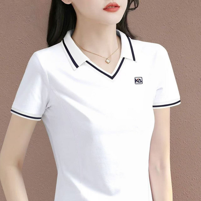 중년 여성 빅사이즈 폴로넥 반팔 티셔츠 여름 냉장고 엄마룩 스타일리쉬 터틀넥 카라 셔츠 캐주얼 스포티 골프웨어 아우터 상의