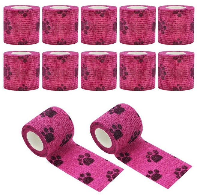 이지유 애견 자가점착 붕대 신발 강아지 일회용 산책 양말, 12개, 발자국 핑크