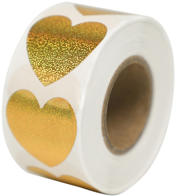 디어플레이스 홀로그램 반짝이 롤스티커 500매, 1개, 05 홀로 골드 2.5cm_하트