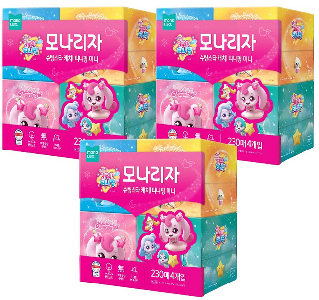 모나리자 캐치 티니핑 미니 천연펄프 미용티슈 2겹, 230개입, 12개