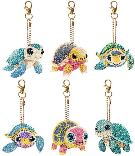 캐릭터 패턴 보석 십자수 키링 세트 diy 열쇠 고리 포함 비즈 큐빅 장식 참 만들기 액세서리 공예 취미, 1세트, S99005F(거북이 6종