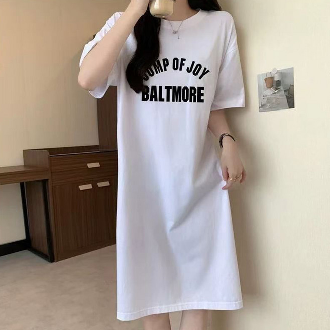 스타일아유 고급스러운 우유실크원단 여성용 반팔 박스롱티 트임 미디 원피스 데일리 OP2133