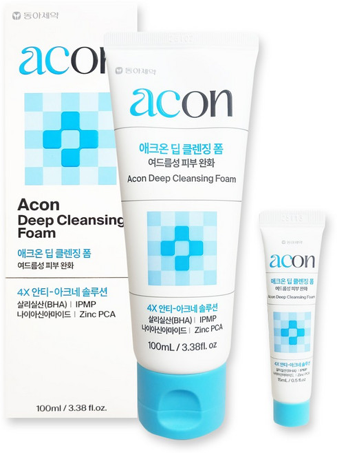 애크온 딥 클렌징 폼 + 샘플 15ml 저자극 여드름 피부 완화 화이트 블랙 헤드 개선, 1세트, 100ml