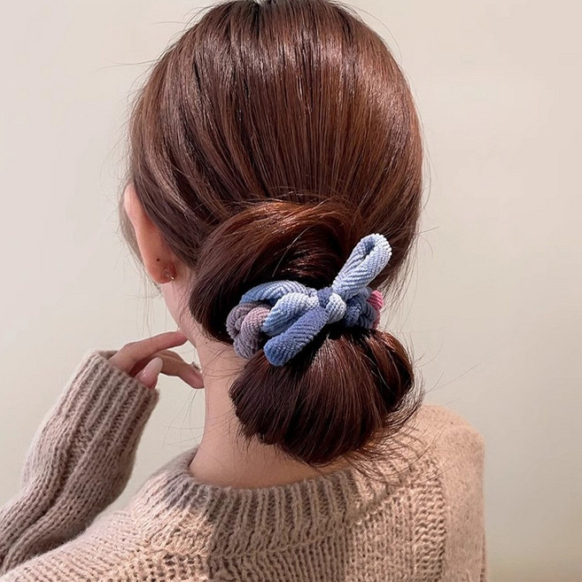 미즈코스 짱짱 매듭 머리끈 두꺼운 헤어끈 포니테일 리본 포인트 고무밴드