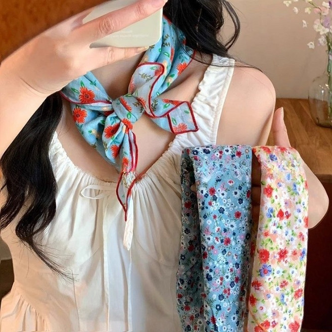 목손수건 여성 쁘띠 사각 미니 면 실크 스카프 데일리 패션 코디 포인트